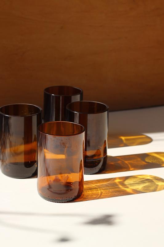 Recycled beer bottle glasses