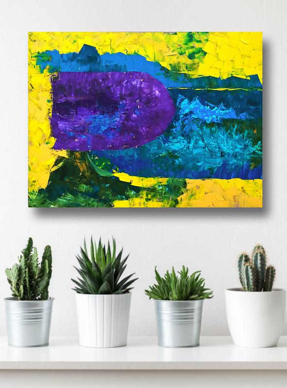 Abstract oil painting yellow and green, blue and purple. modern texture