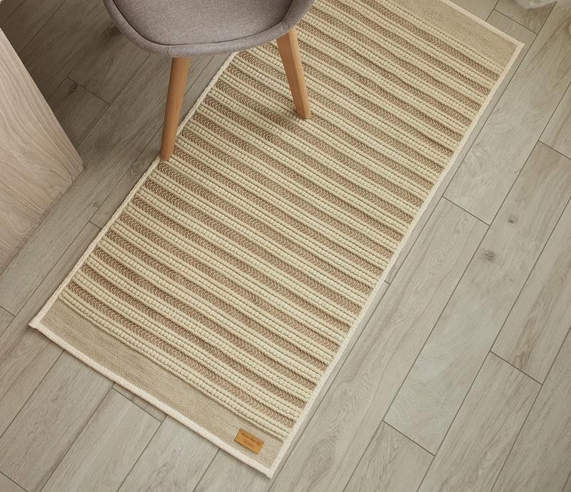 Bedside woven wool and jute rug striped 16159 from Modern Wool Style