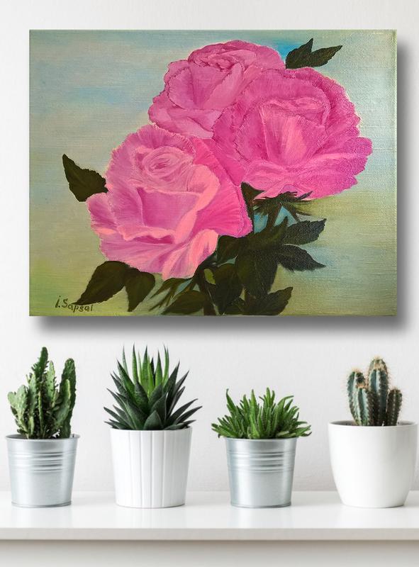 Still life rose flower oil painting. pink rose flower wall décor