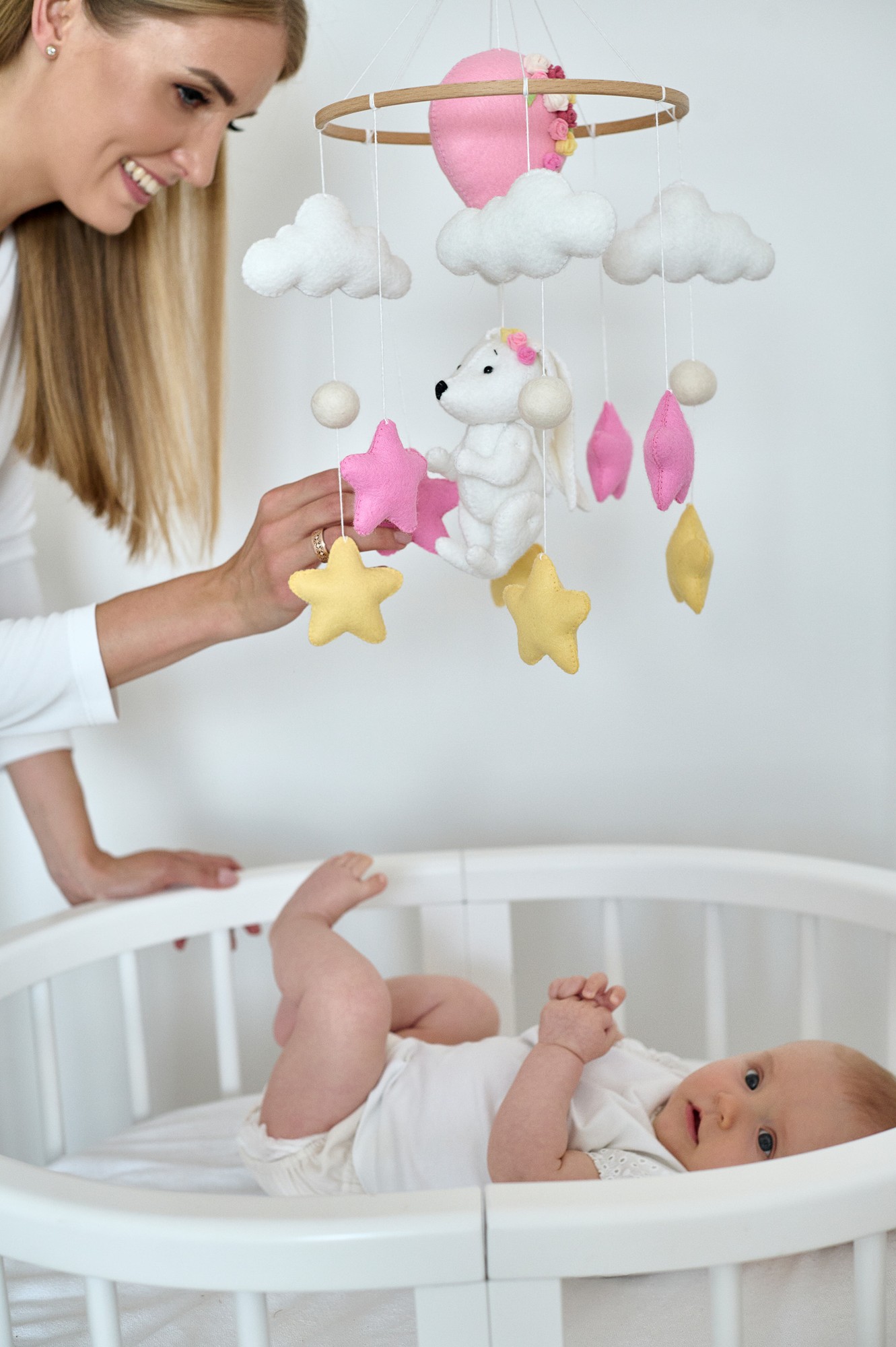 Musical baby mobile with bracket, baby mobile "bunny" 32845 from