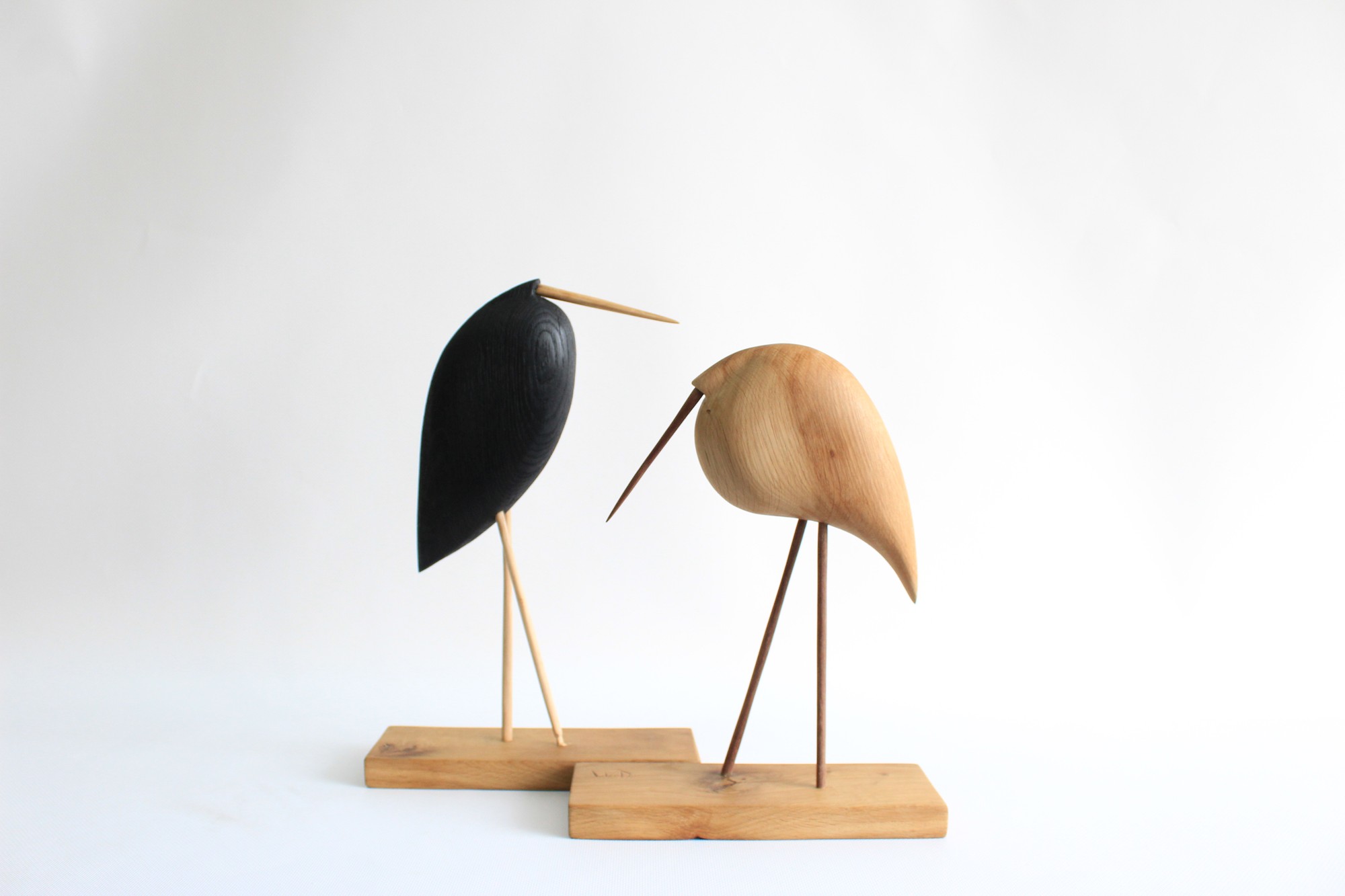 Carved wooden birds, wooden animal figurines, bookshelf decor, tall