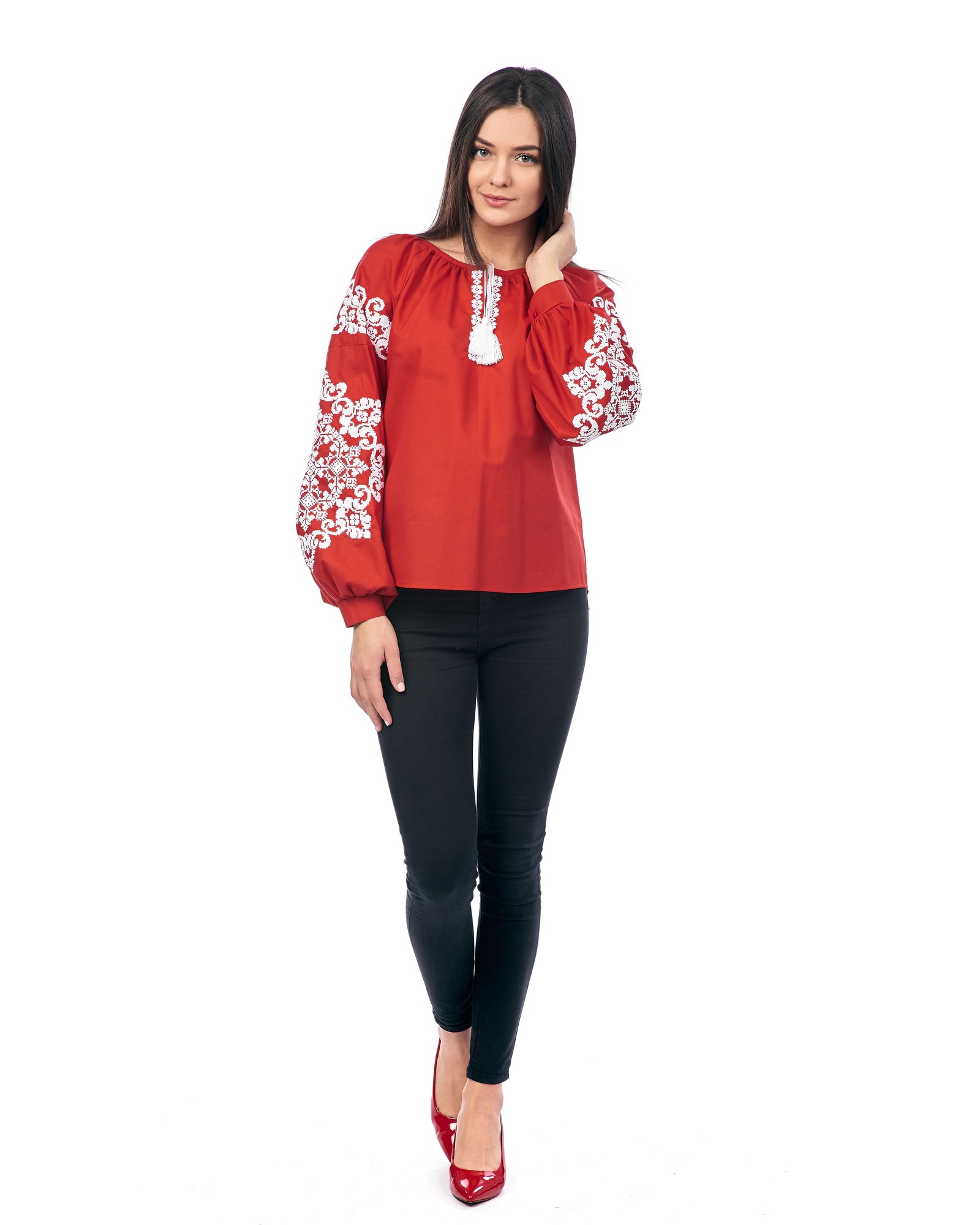 Woman's embroidered blouse red 89918/00 17472 from Еdelvika with