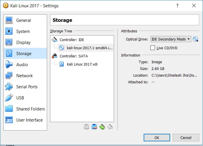 VirtualBox Settings Storage tab screenshot