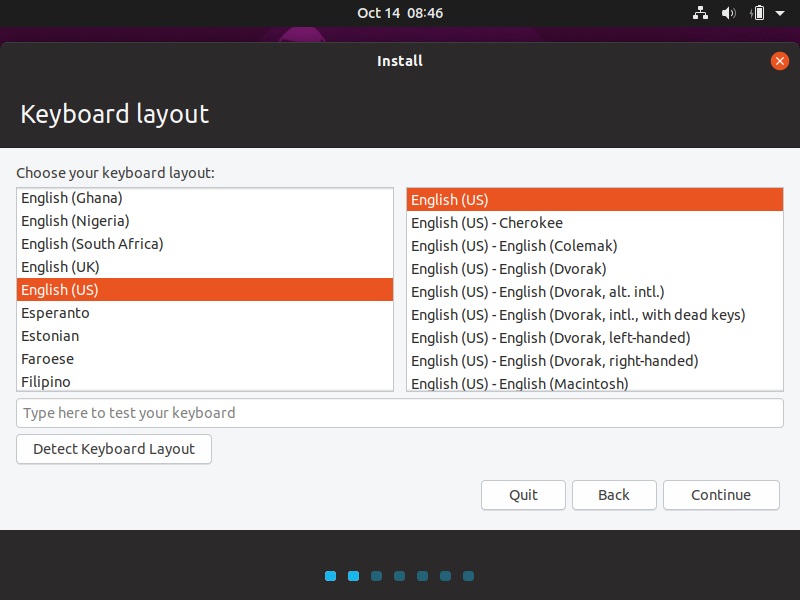 VirtualBox Ubuntu Installation Select Keyboard Layout