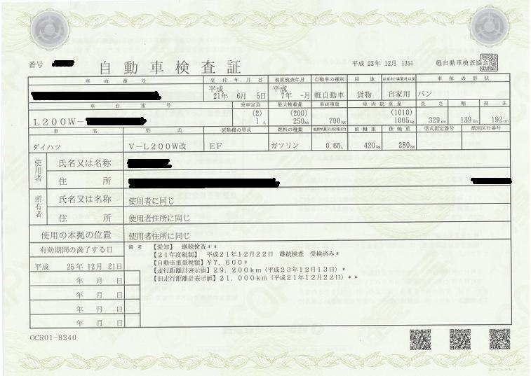 車検証/自賠責保険証/納税証明書