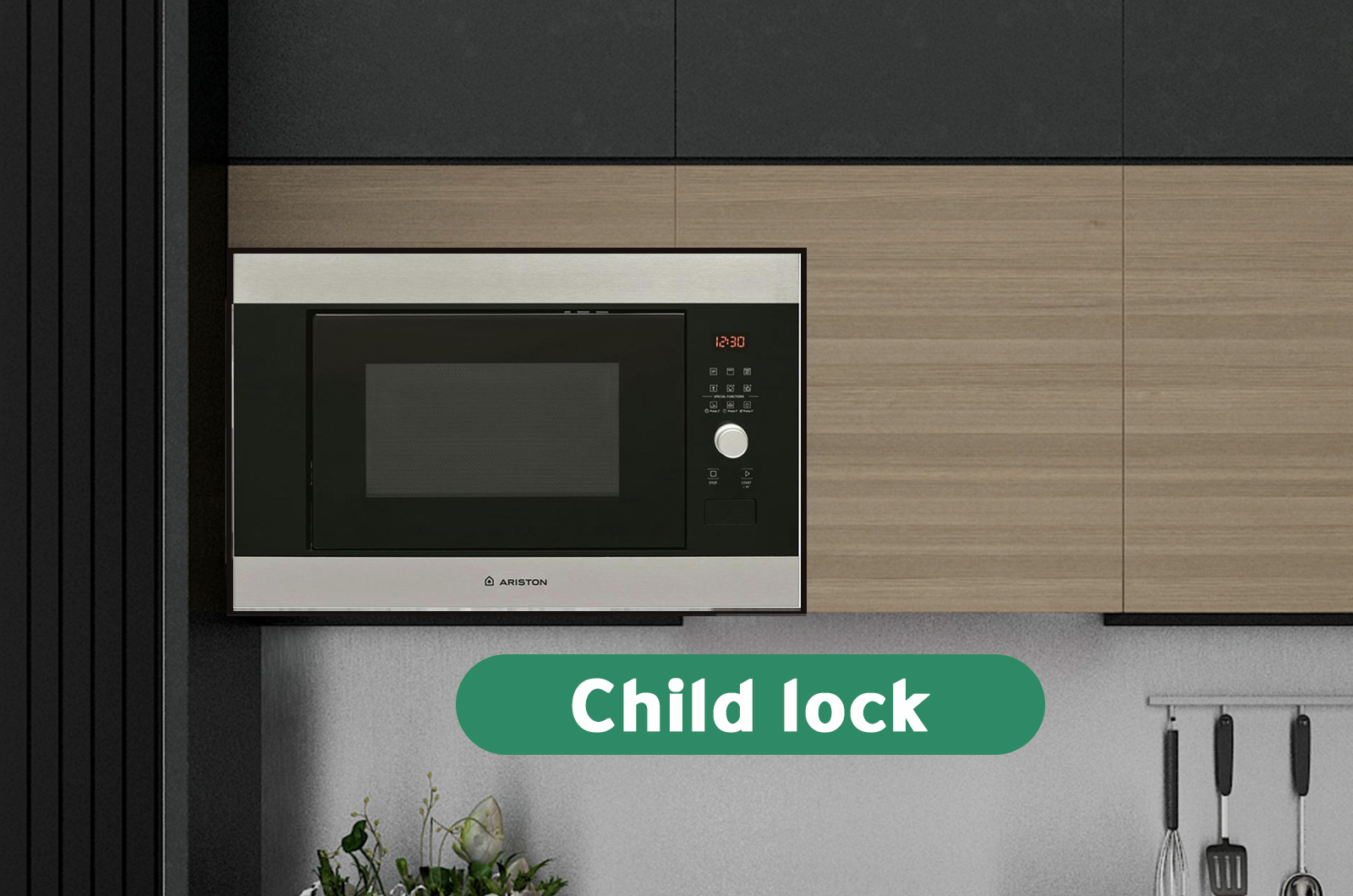 Ariston Builtin Microwave Oven With Grill 25 Liters grey 59.5x40