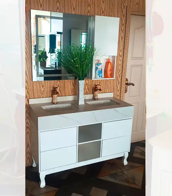 HandWash Vanity White & Gray, Double Rectangular Bowl SHALEQA