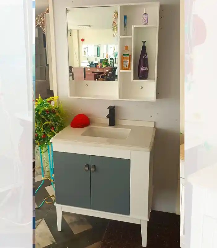 HandWash Vanity White & Gray, Rectangular Bowl, Small SHALEQA