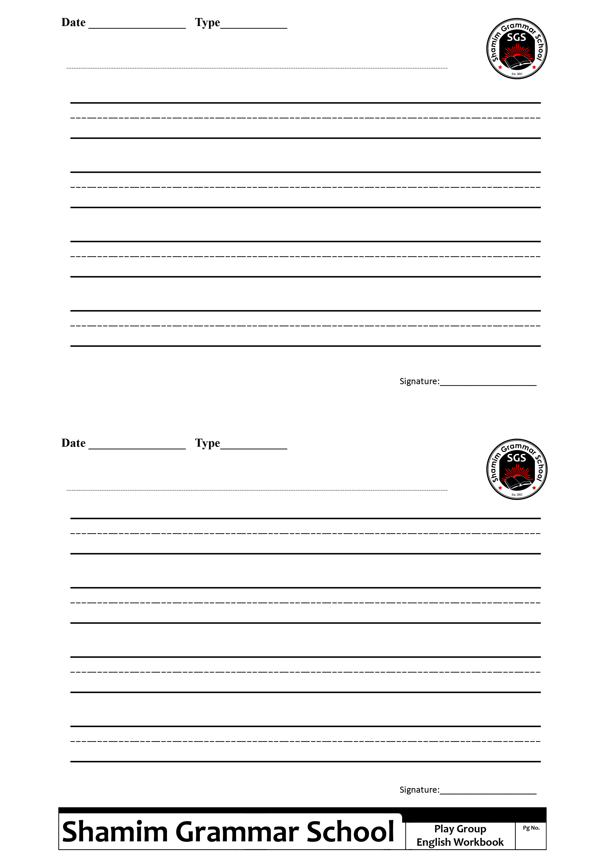 English Worksheets for Class Playgroup Shamim Grammar School (SGS)