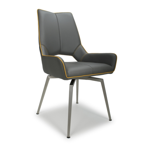 Mako Swivel Leather Effect Graphite Grey Dining Chair Shankar UK