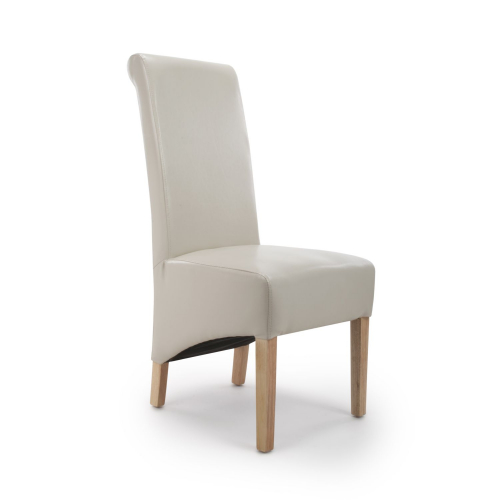 Krista Roll Back Bonded Leather Ivory Dining Chair Shankar UK