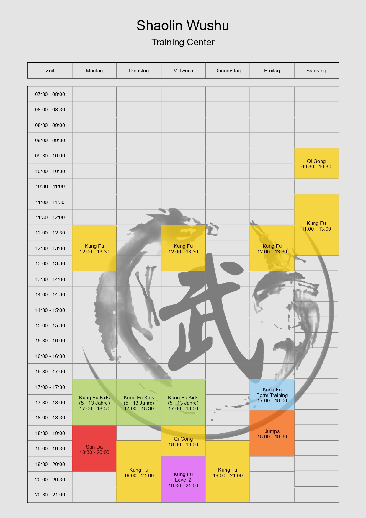 Training Plan Kung Fu, Power & Stretch, Sanda, Tai Chi, Qi Gong