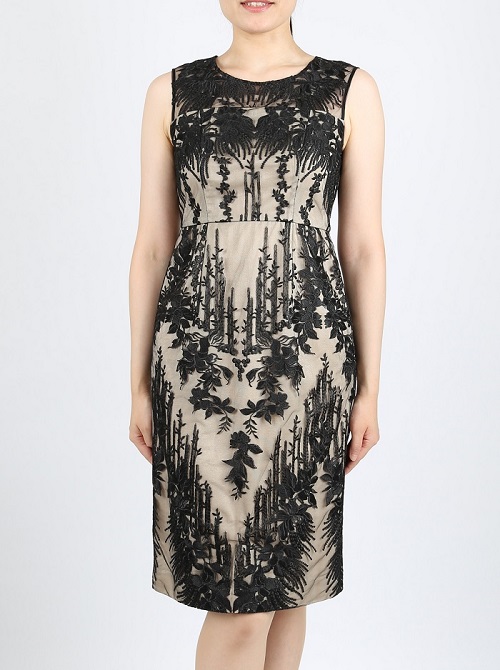 レース刺繍が豪華なタイトドレス（ブラック） 銀座のレンタルドレス サロン、シェアリーコーデ