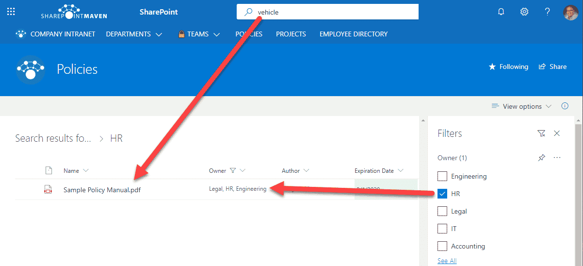 How to combine Filtered and Keyword search in a SharePoint Document