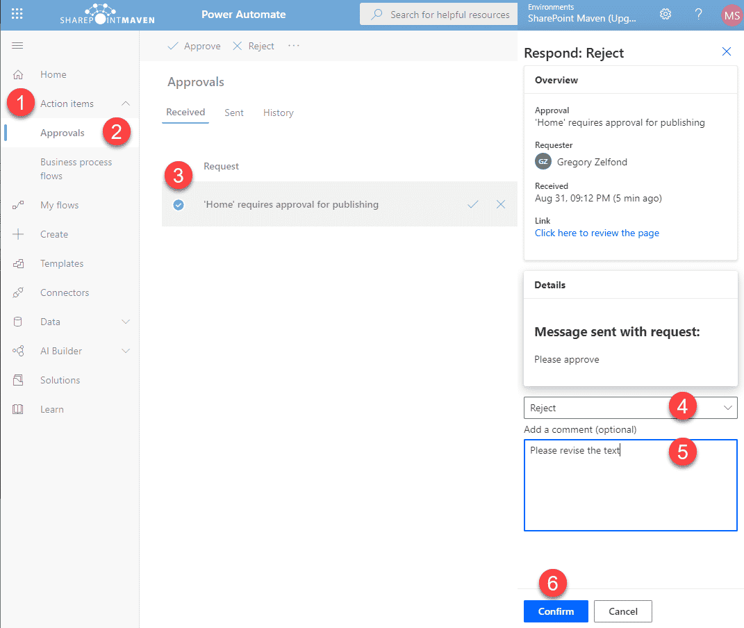 How to create an approval workflow for SharePoint pages using Power