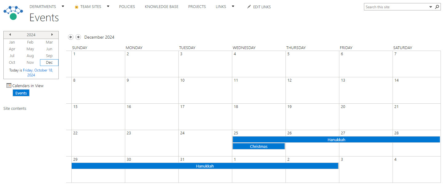 An overview of the Calendar Options in SharePoint and Microsoft 365