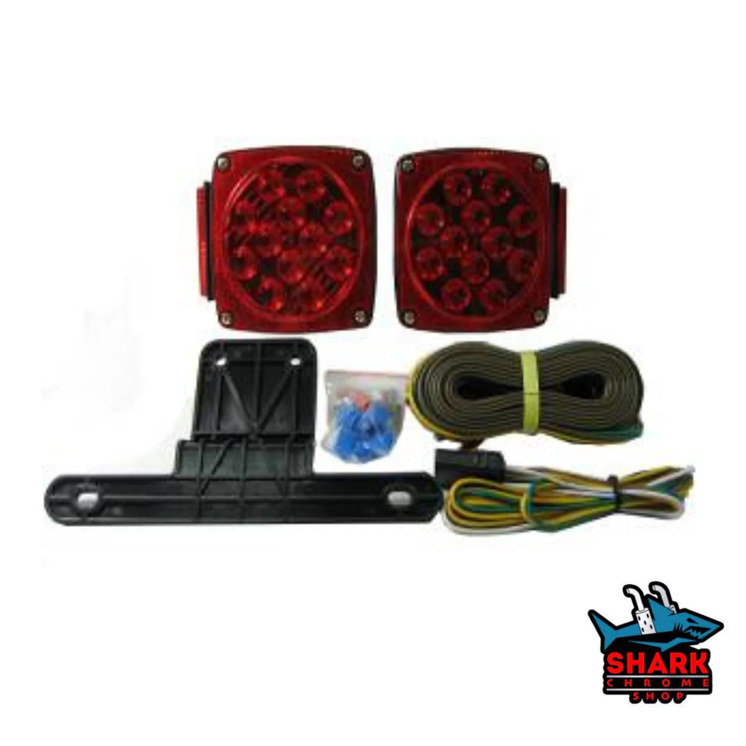 Red LED Submersible Trailer Light Kit 18 Gauge Wire, 25 FT Long Shark Chrome Shop