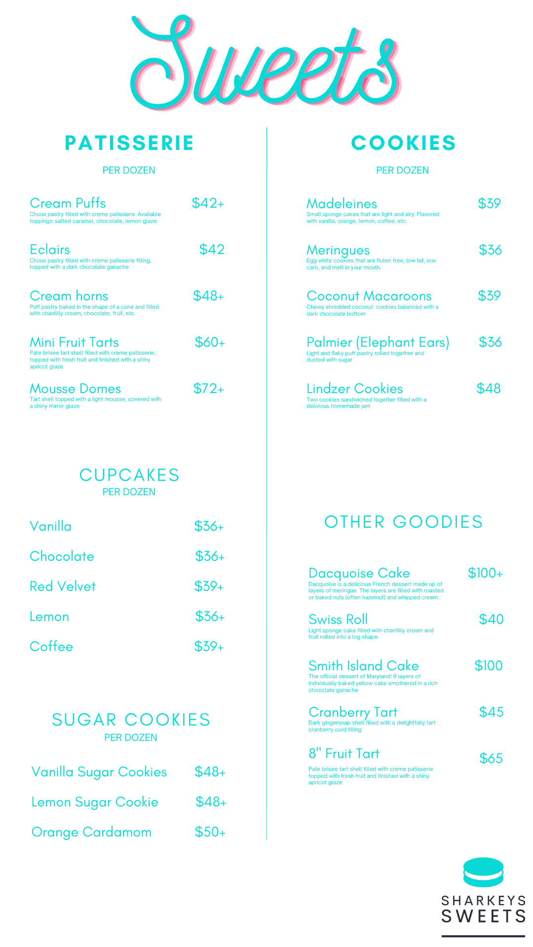 Menu and Price List Sharkeys Sweets