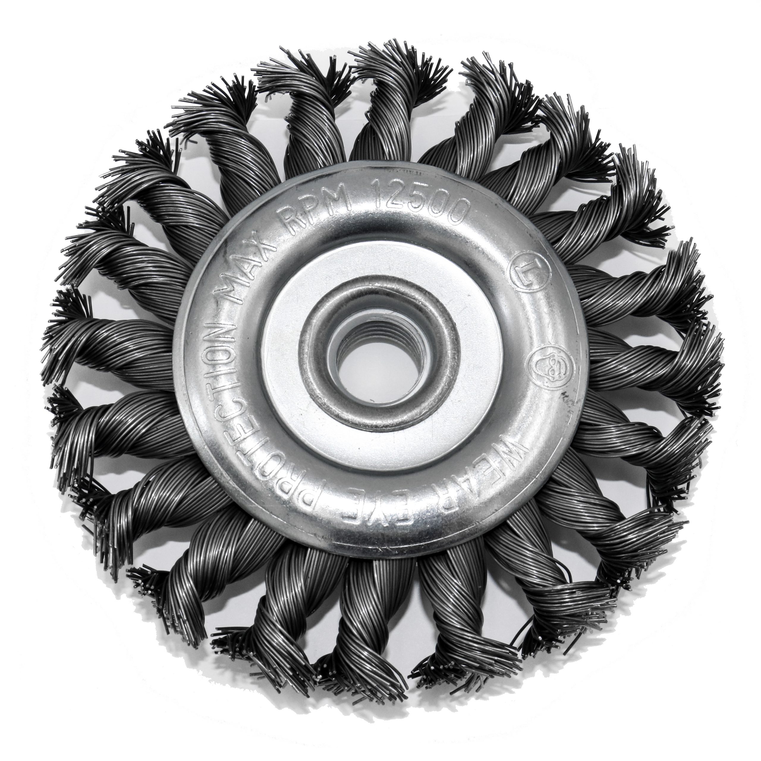 Twist Knotted Wire Wheel Brush, 4 1/2" x 5/811NC, 0.020 Gauge Steel