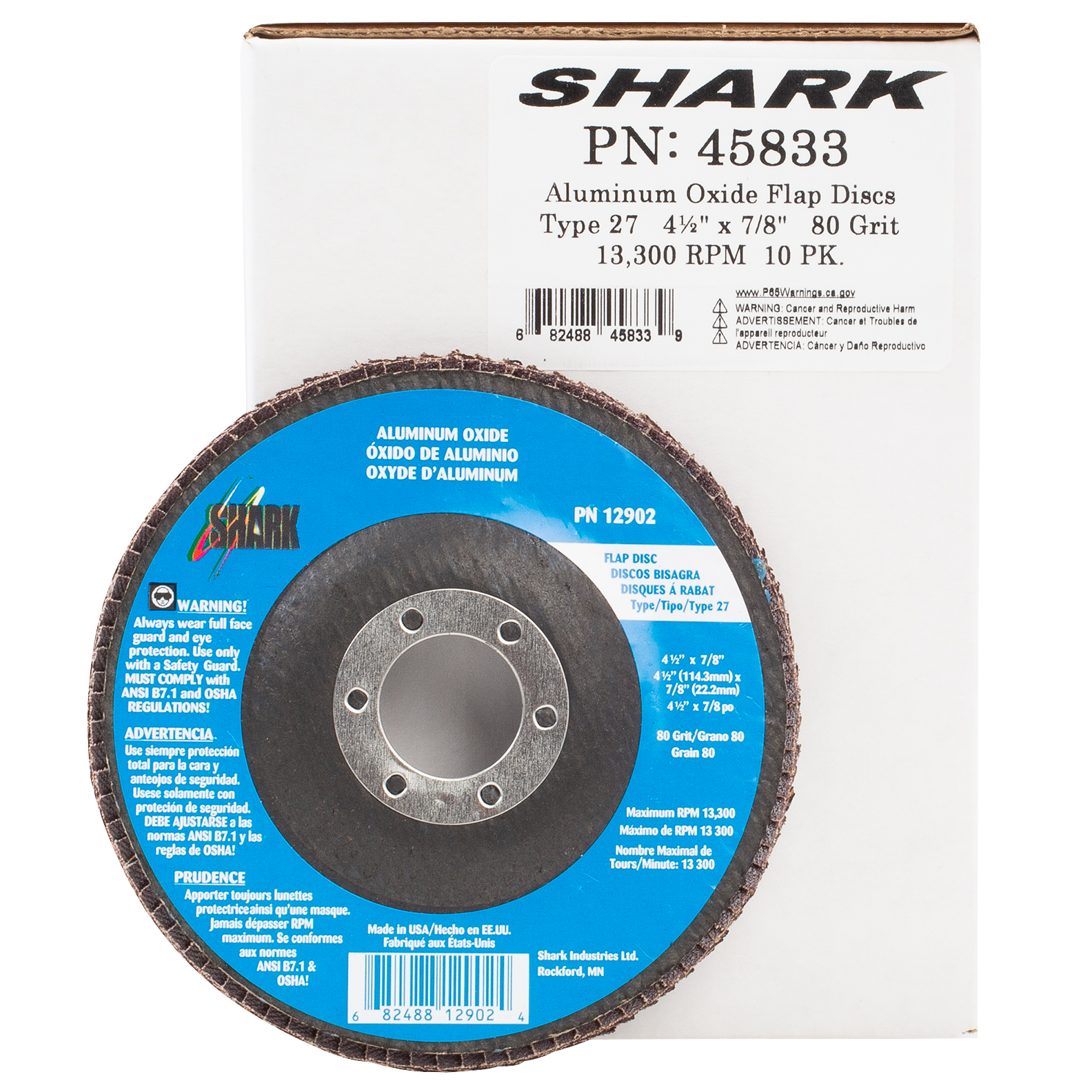 10 PK Flap Disc Type 27 Aluminum Oxide 4.5" x 7/8" 80 Grit