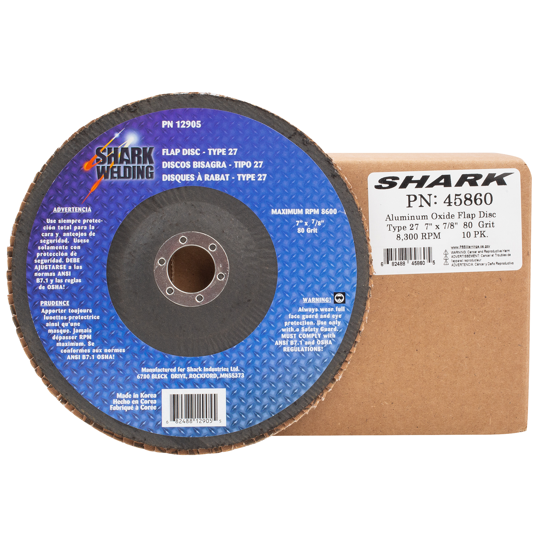 10 PK Flap Disc Type 27 Aluminum Oxide 7" x 7/8" 80 Grit