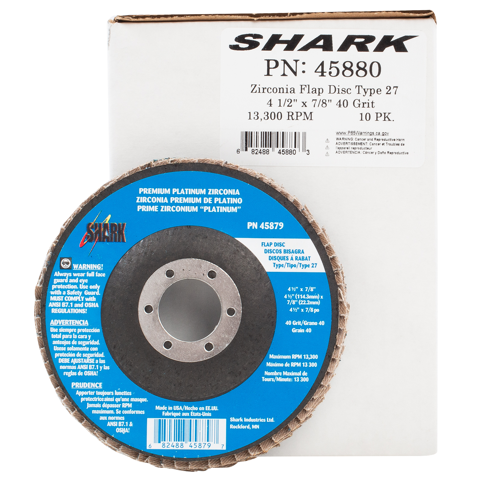 10 PK Flap Disc Type 27 Zirconia (Premium) 4.5" x 7/8" 40