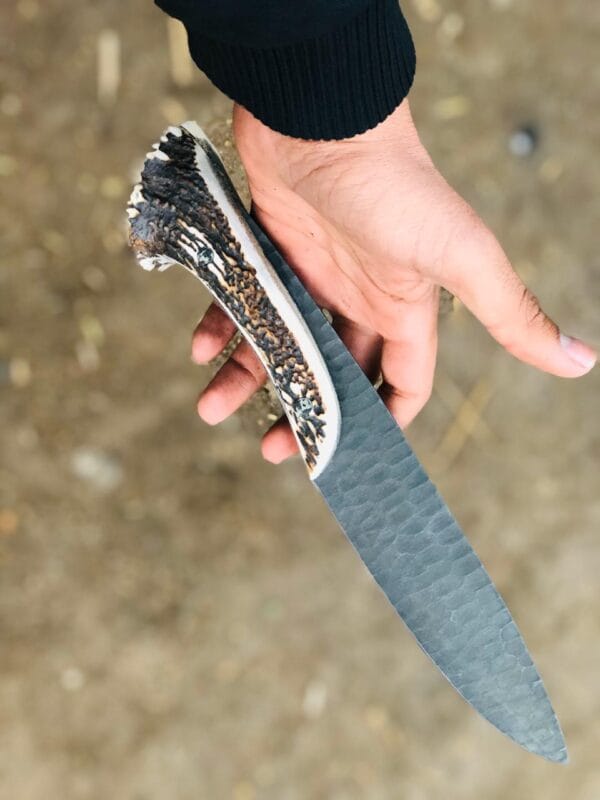 10 Inches Custom Antler Fixed Blade Carbon Steel Knife with Crocodile