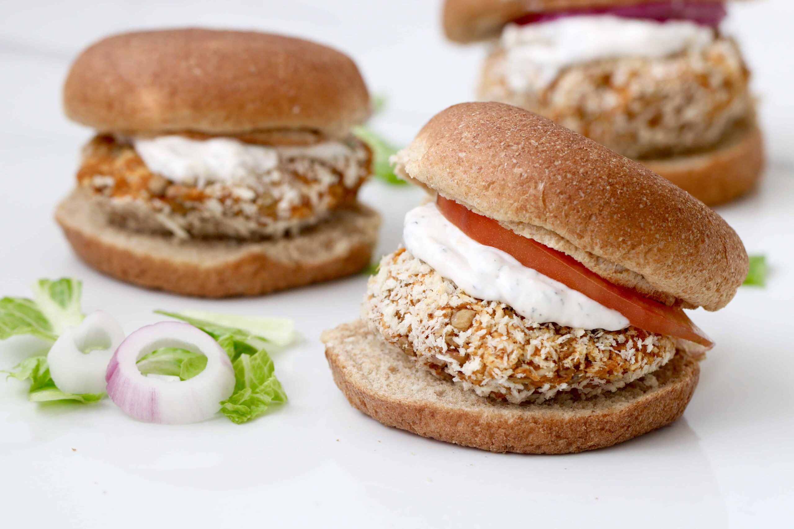BBQ Lentil Burgers with Ranch Dressing Gluten Free Option