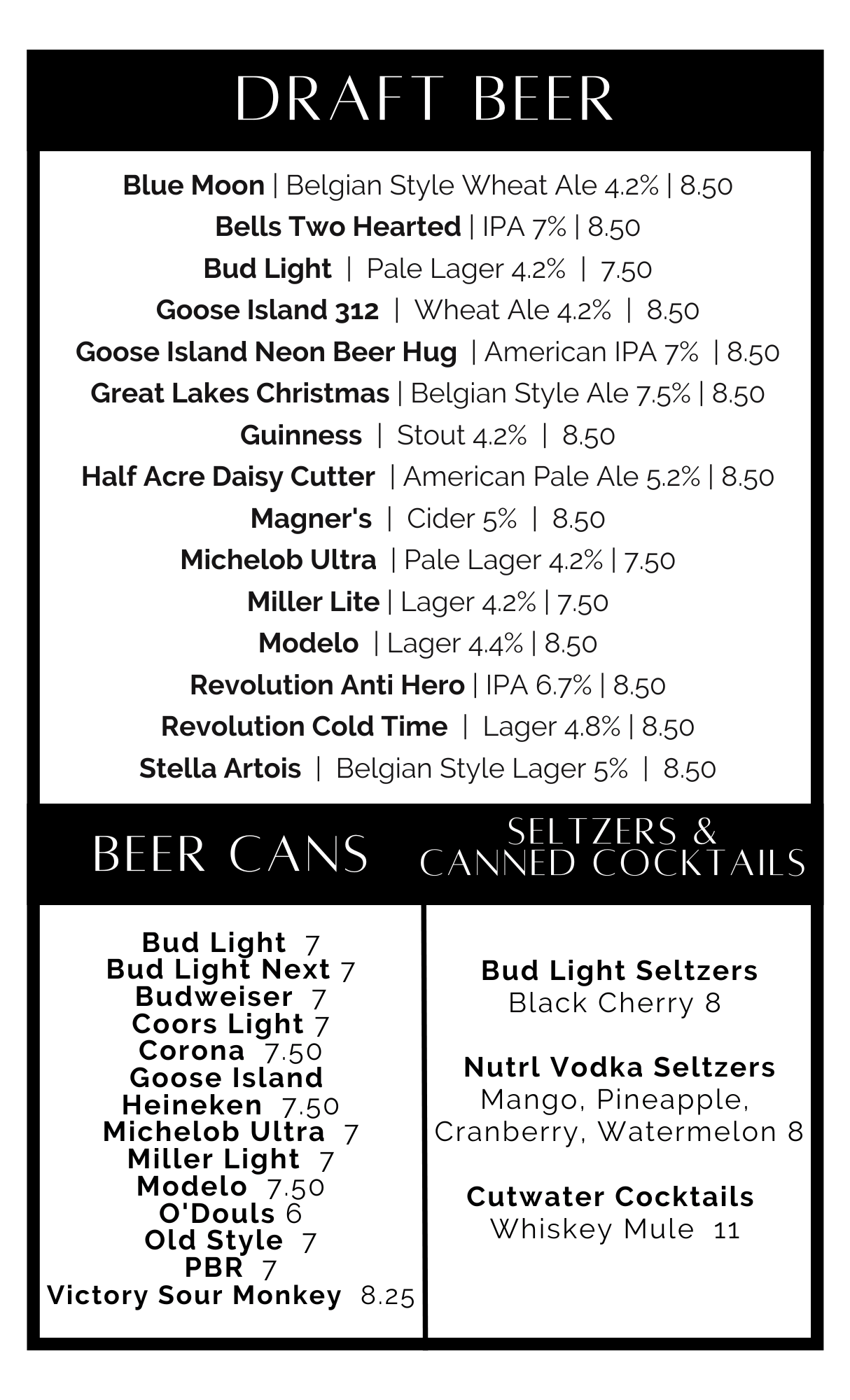 DRINK MENU Shenannigans Chicago