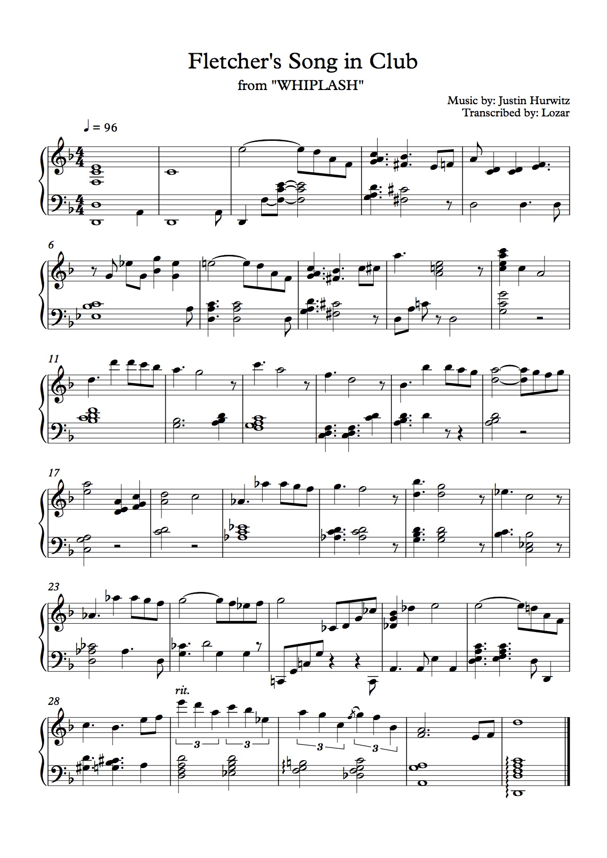 Fletcher's Song in Club Whiplash sheet music Sheethost