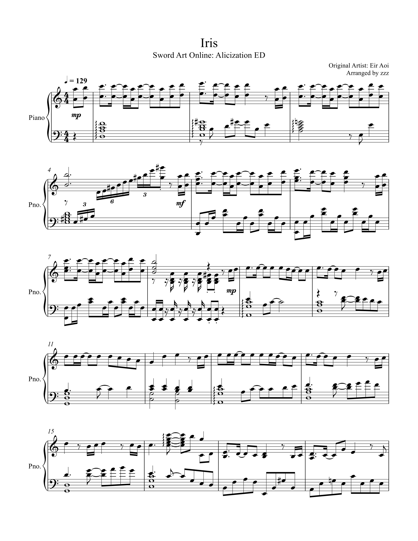 Iris Sword Art Online Alicization sheet music Sheethost