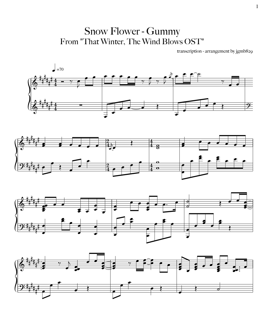 Snow Flower (by Gummy) That Winter, The Wind Blows OST sheet music