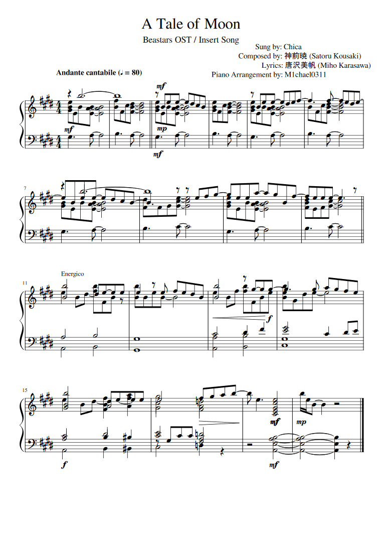 A Tale of Moon Beastars sheet music Sheethost