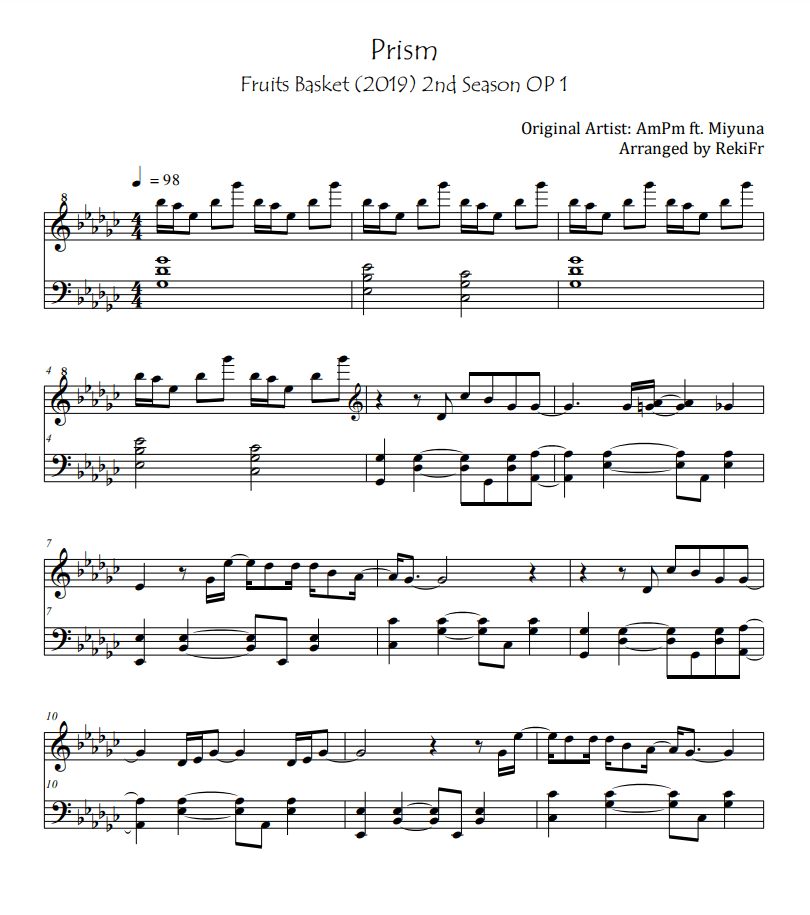 Prism Fruits Basket (2019) 2nd Season sheet music Sheethost