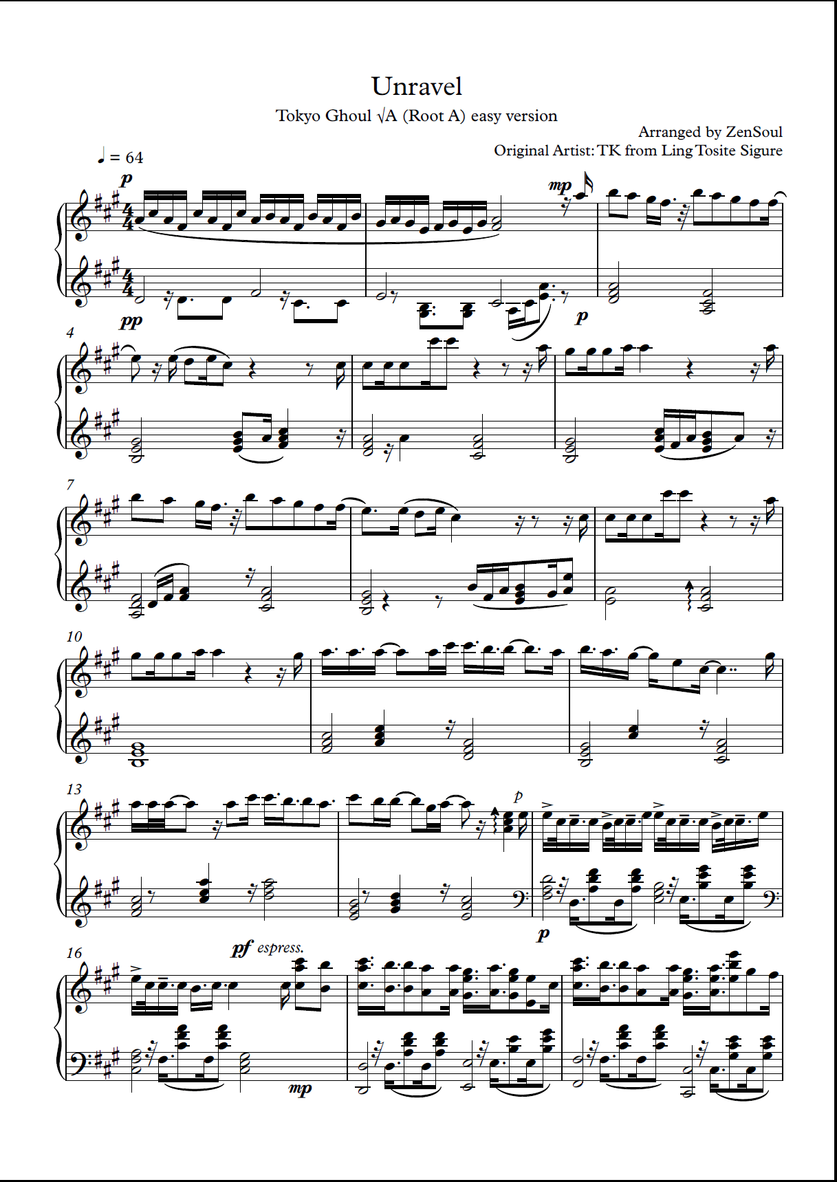 Unravel [EASY] Tokyo Ghoul Root A sheet music Sheethost