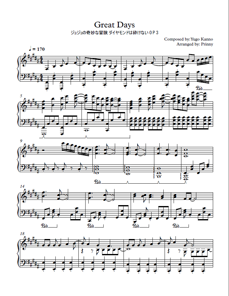 Great Days Jojo Bizarre Adventure Diamond is Unbreakable sheet music