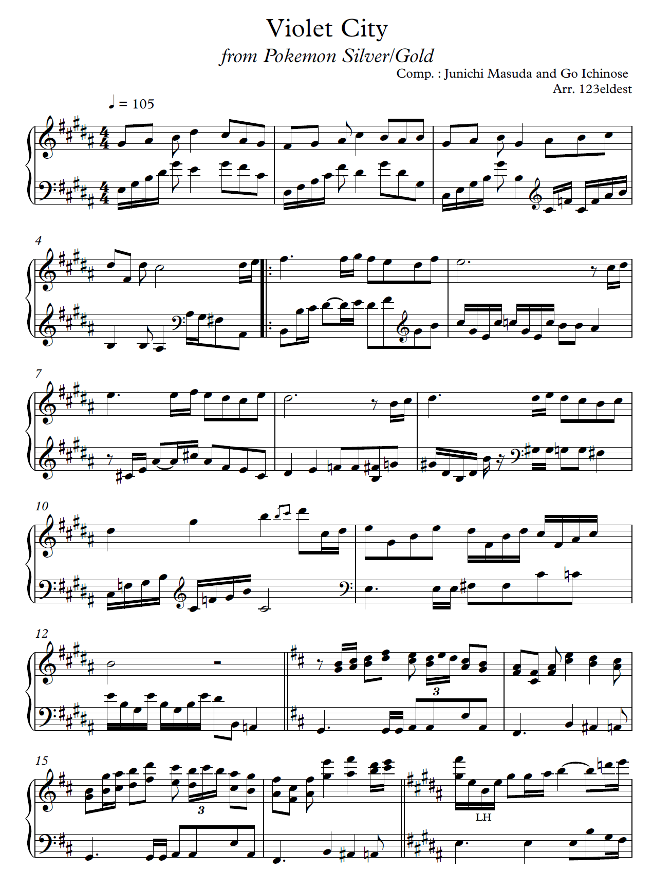 Violet City Theme Pokemon Silver/Gold/Crystal sheet music Sheethost