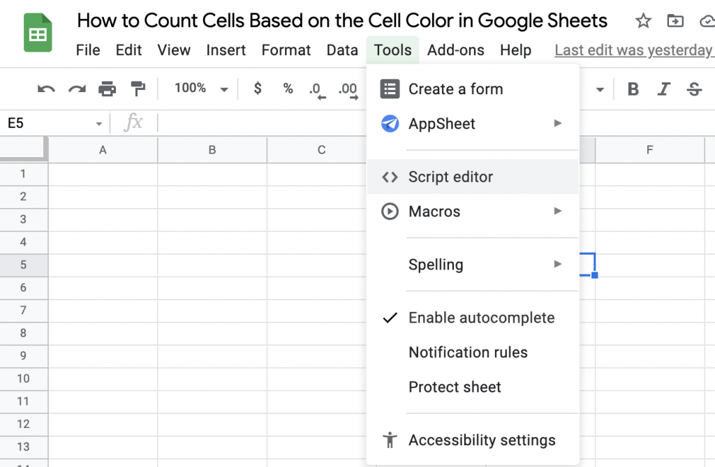 count cells based on cell color google sheets