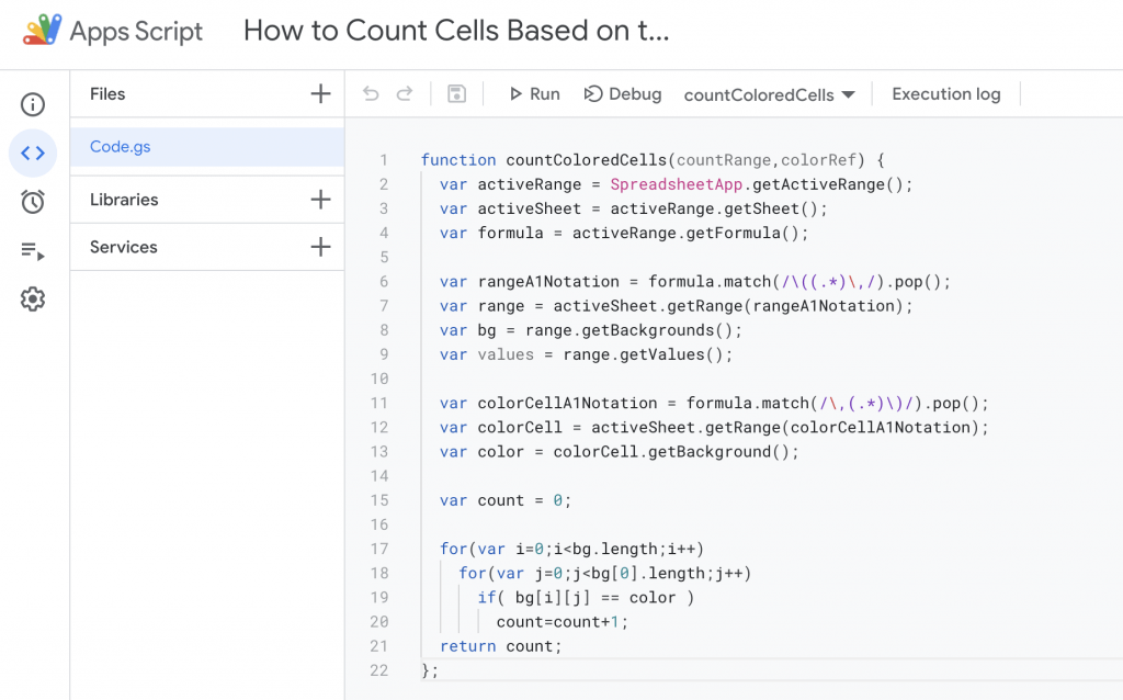 count cells based on cell color google sheets