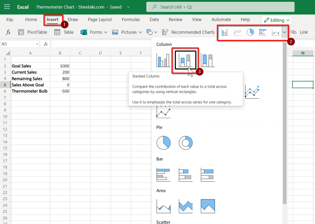 How to Create a Thermometer Goal Chart in Excel Sheetaki