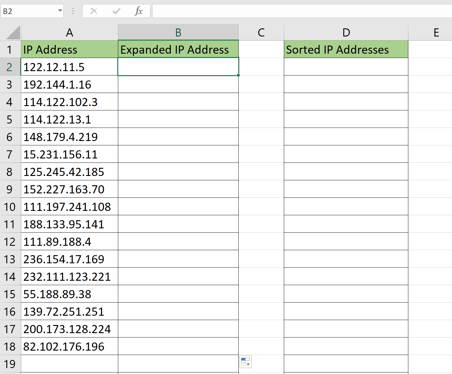 How to Sort IP Address from Low to High in Excel
