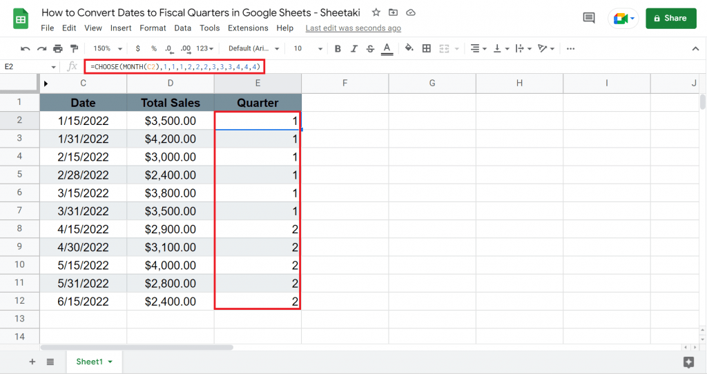 How to Convert Dates to Fiscal Quarters in Google Sheets Sheetaki