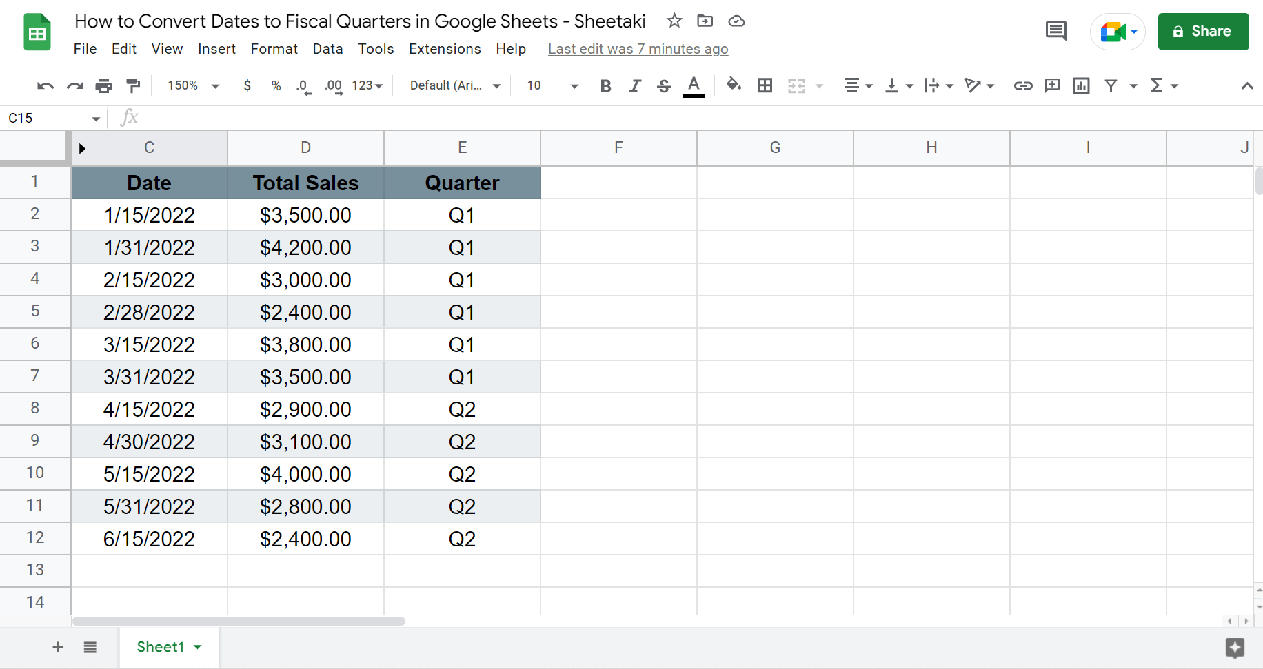 How to Convert Dates to Fiscal Quarters in Google Sheets Sheetaki