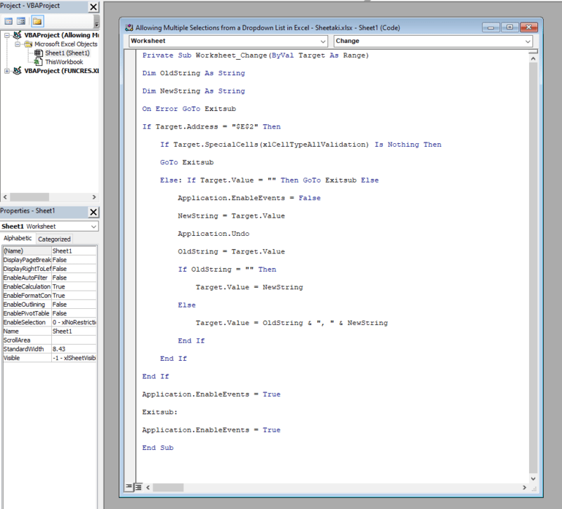 Make Multiple Selections from Dropdown List in Excel Sheetaki