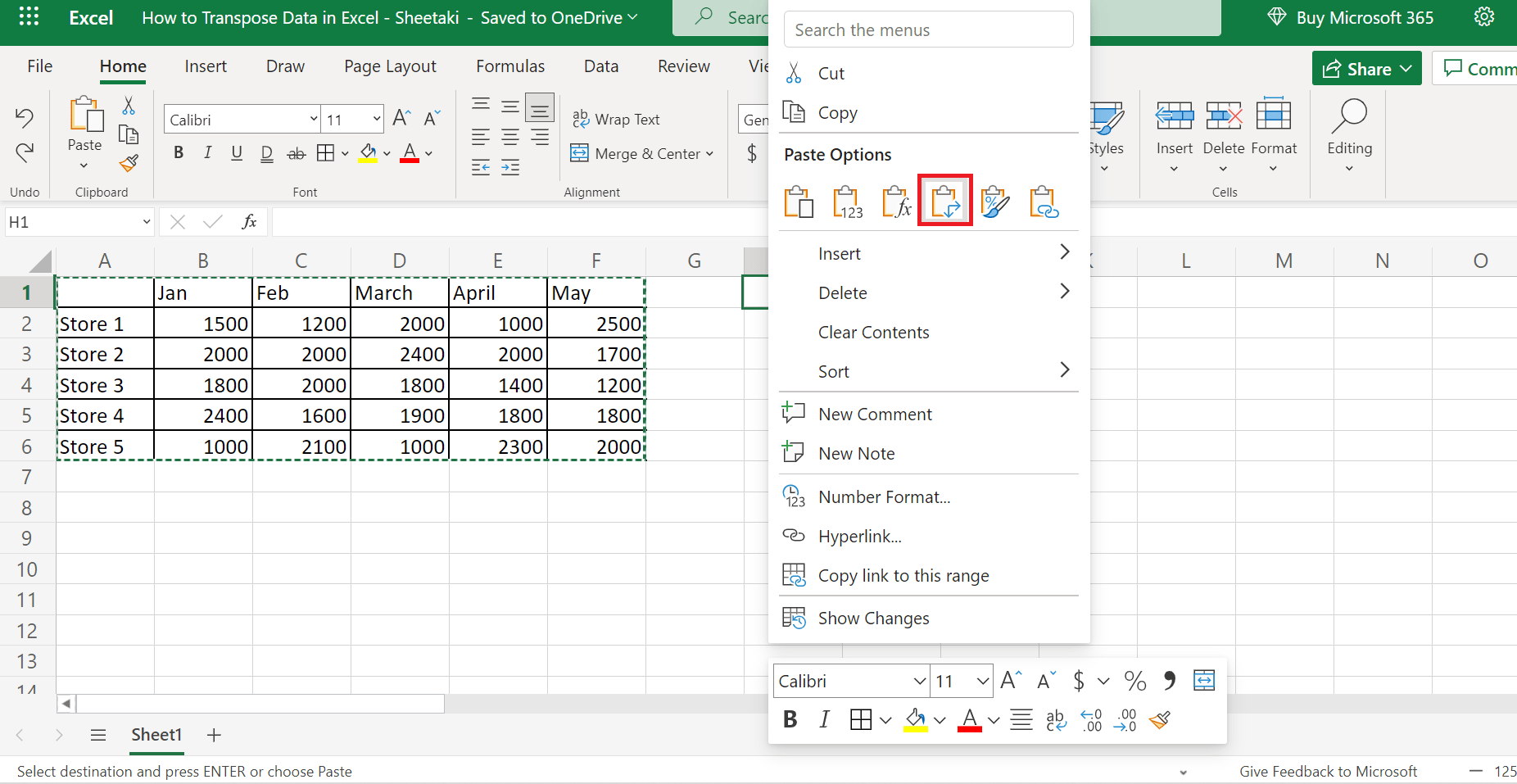 How to Transpose Data in Excel Sheetaki