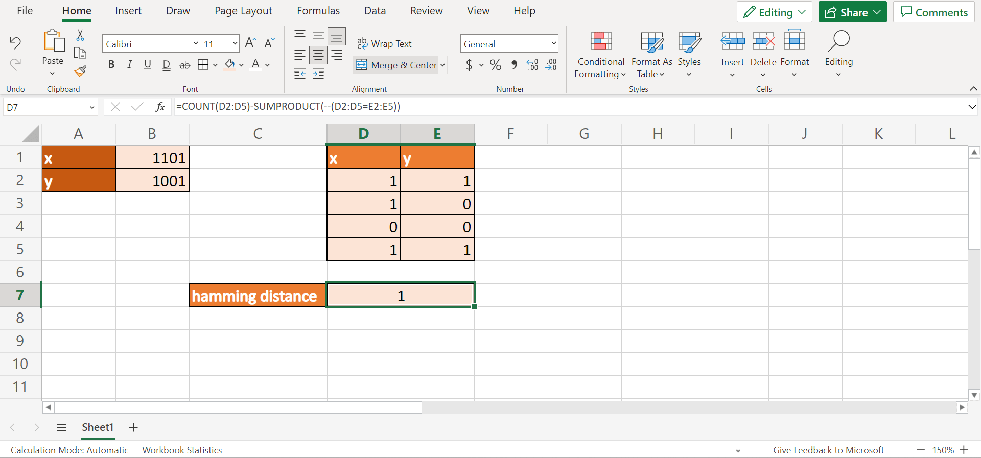 How to Calculate Hamming Distance in Excel Sheetaki