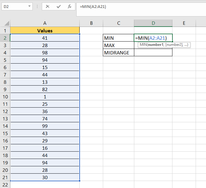 How to Calculate the Midrange in Excel Sheetaki
