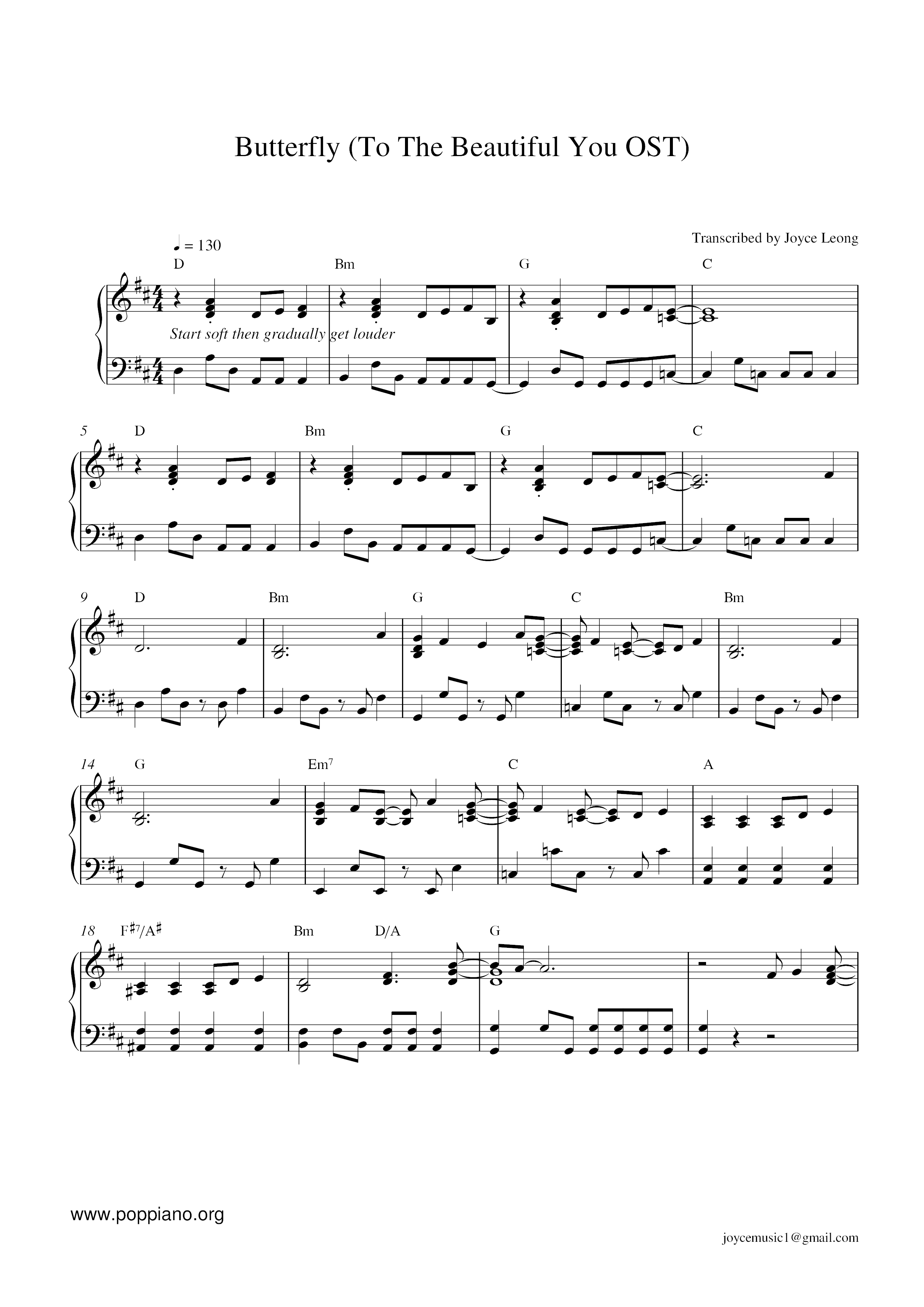 Jessica, 少女时代, Krystal, F(x)致美丽的你 Butterfly 琴谱/五线谱pdf香港流行钢琴协会琴谱下载 ★