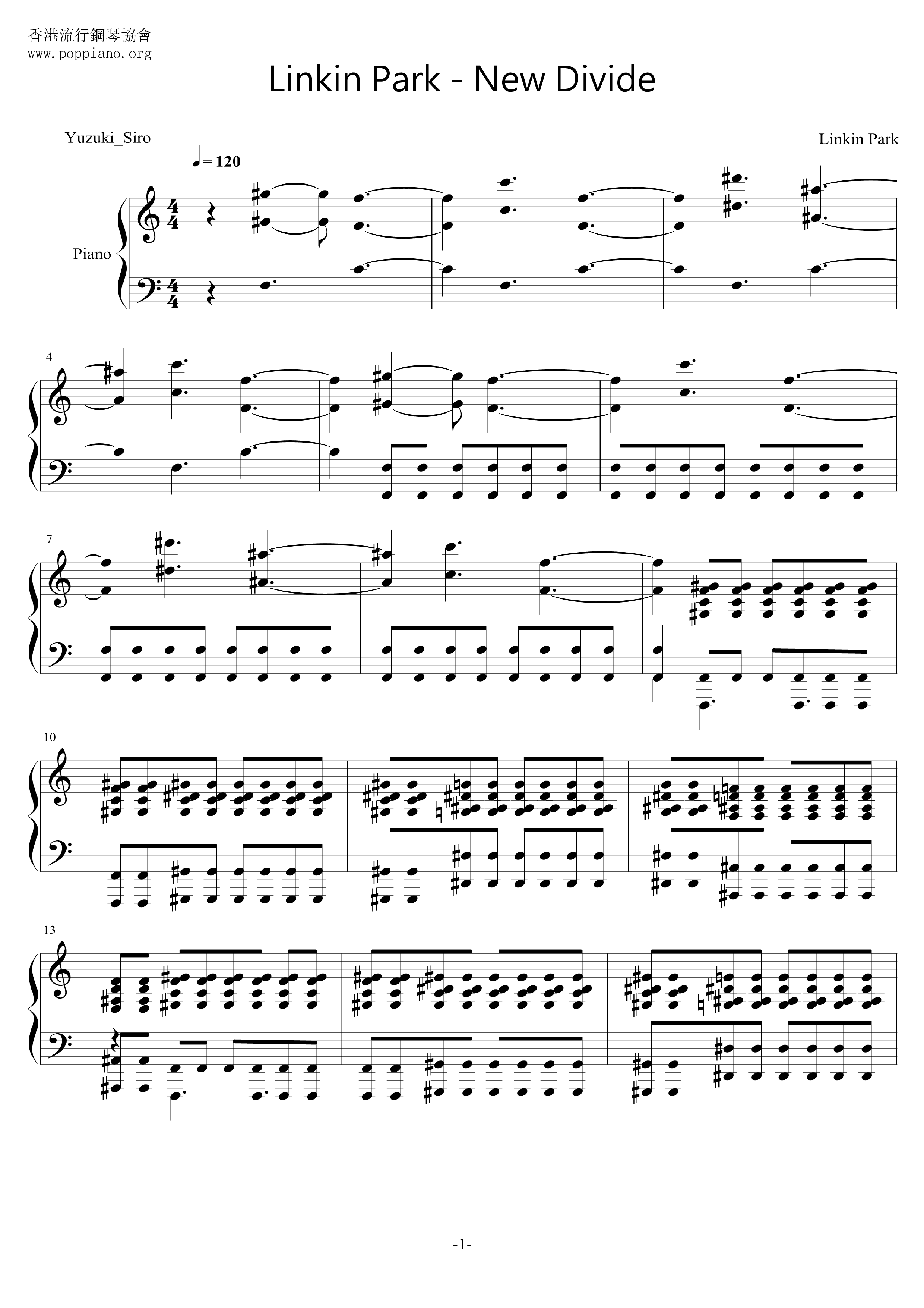 Linkin parkNew Divide Sheet Music pdf, Free Score Download ★